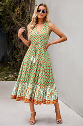 Vestido largo midi estampado sin mangas verde